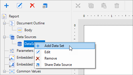 Add Data Set in the Report Explorer