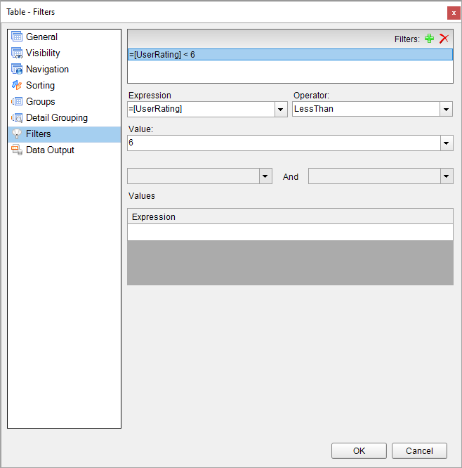 Sample of adding a filter in a data region