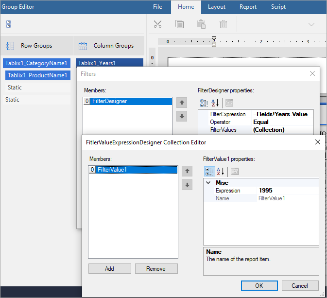 Adding a filter to a Tablix data group