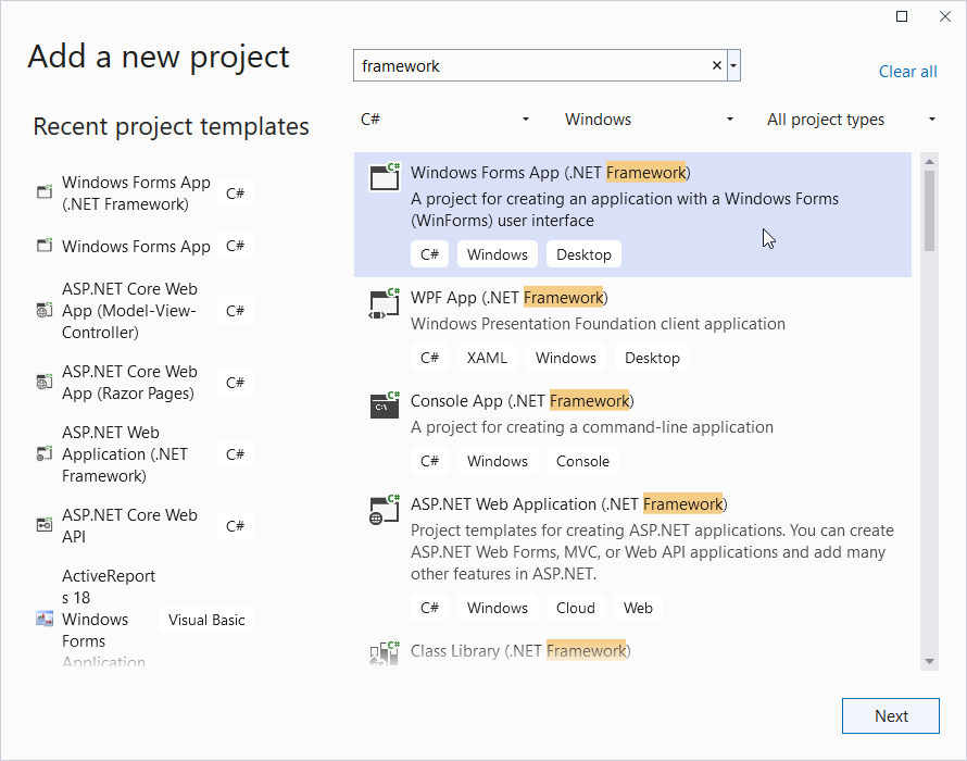 Add WinForms .Net FW Project