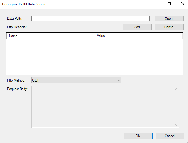 Configure JSON Data Source Dialog Box