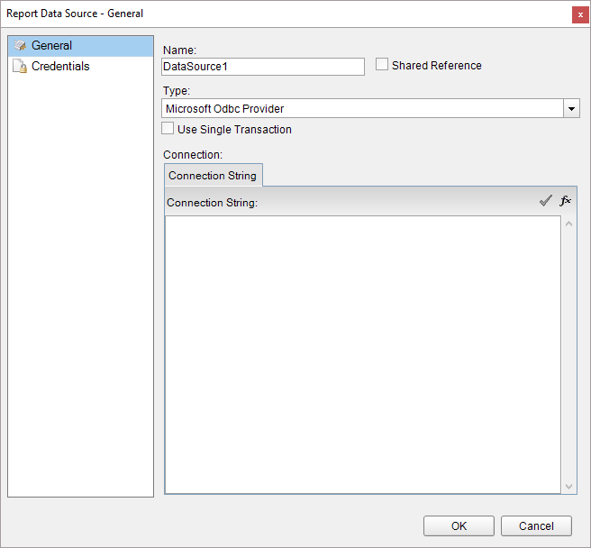 Report Data Source Dialog - Microsoft ODBC Provider