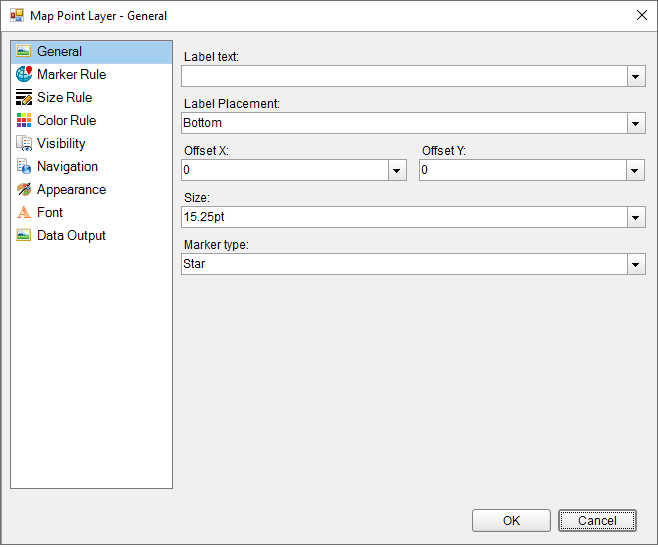 Map Point Layer Properties - General dialog