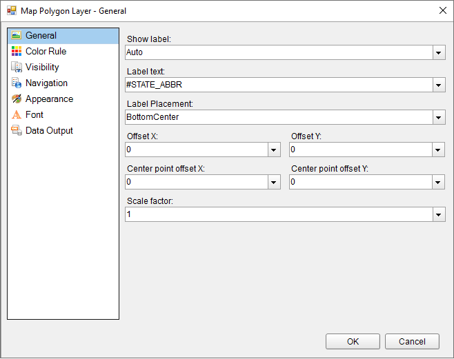 Map Polygon Layer Properties - General dialog