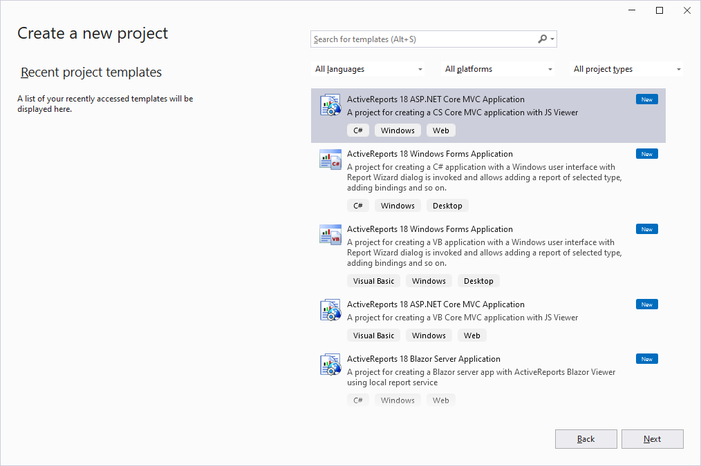 Create new project in Visual Studio