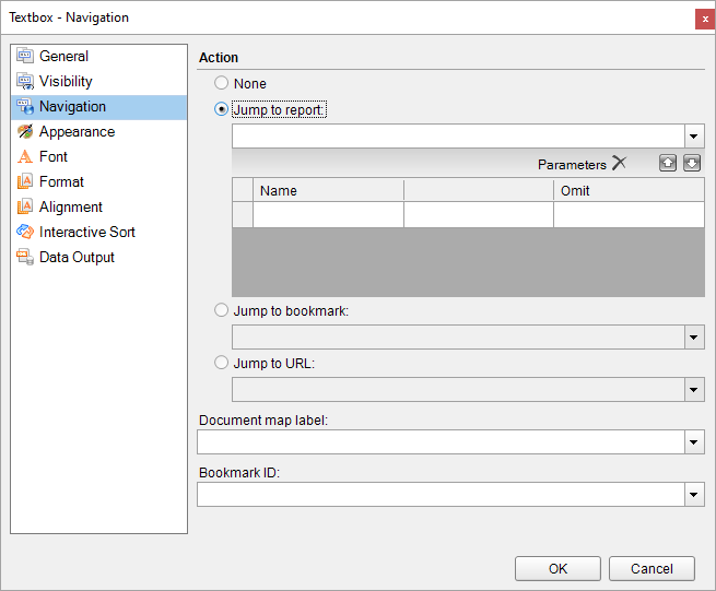 Textbox Navigation dialog with Jump to report