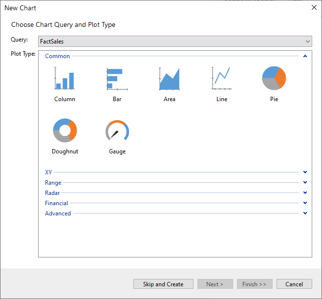 Choose ActiveReports Chart Query and Plot