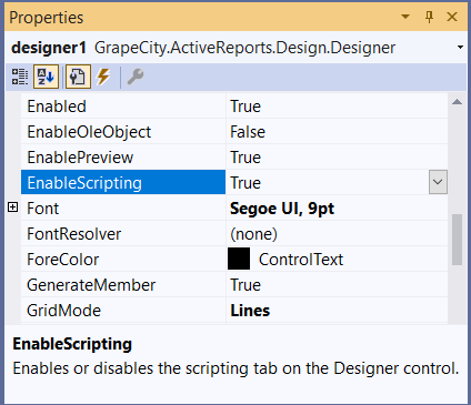 Enable Scripting in Designer Tab