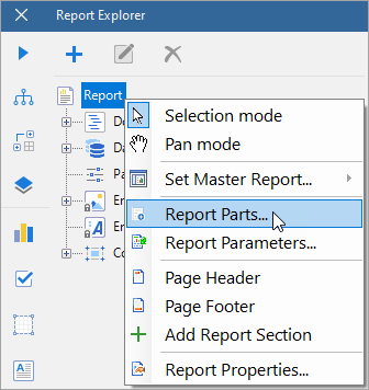 Create Report Part via Properties Panel