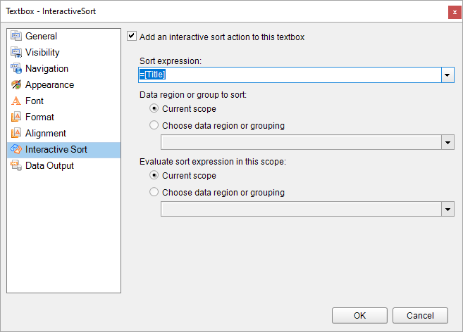 Textbox InteractiveSort dialog