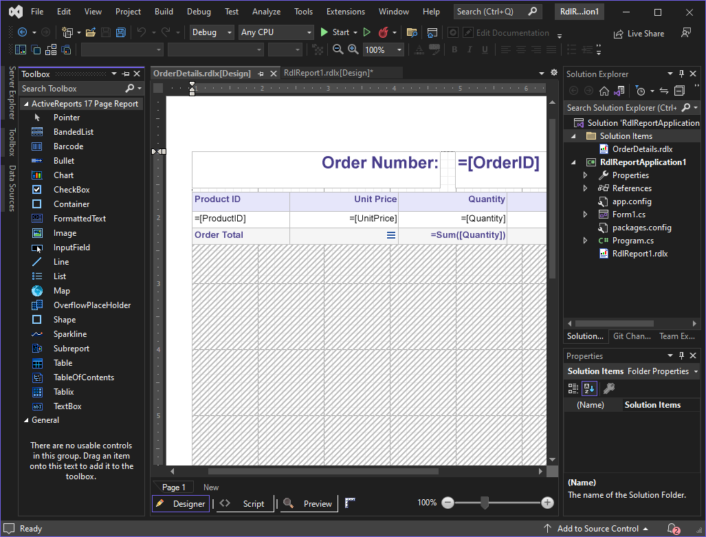 Visual Studio in dark theme