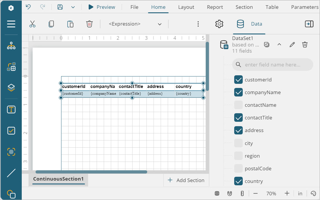 Create Table data region