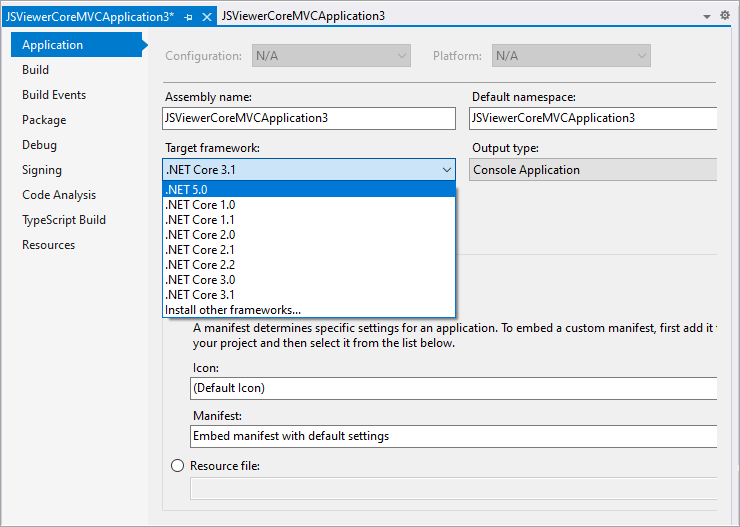 Choosing ActiveReports 15 JS Viewer MVC Core Application as the Visual Studio template