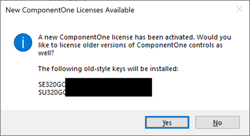 ComponentOne old keys License activation