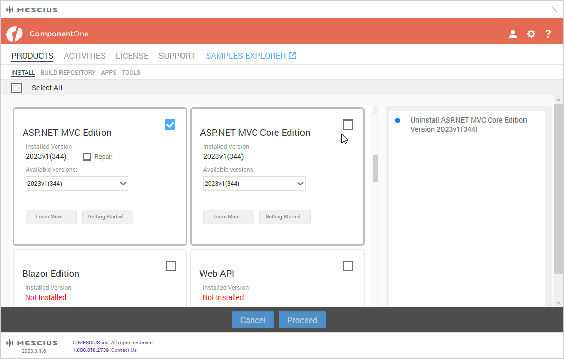 Uninstalling ASP.NET MVC Edition | ASP.NET Core MVC Controls 