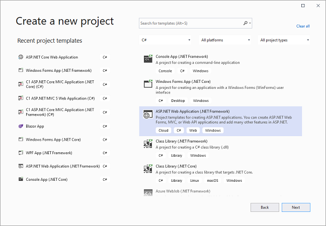 Visual Studio template available for creating ASP.NET MVC application