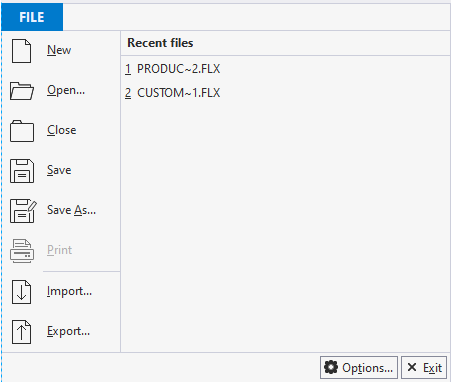 File Menu in the FlexReportDesigner App.