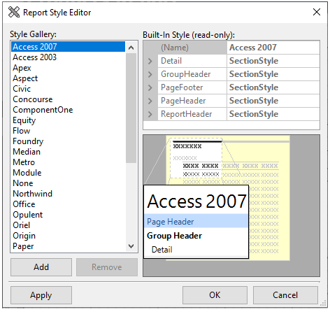 Report Style Editor dialog box.