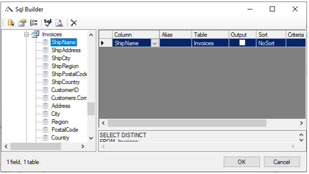 SQL Builder dialog box.