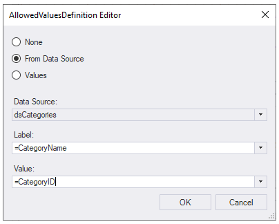 Allowed values definition editor