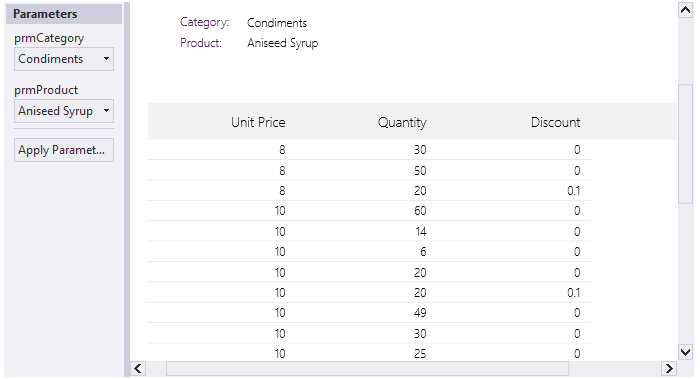 Cascading parameters preview