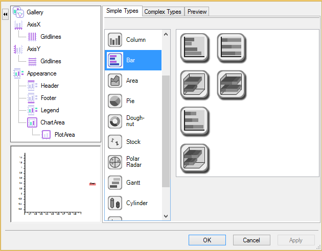 Chart properties window