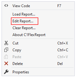 Context menu for edit reports