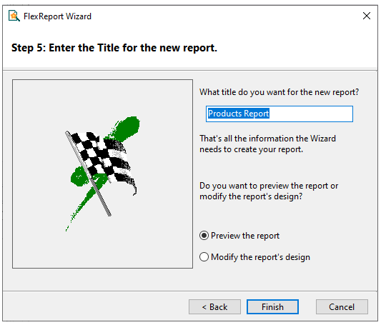 Enter Title in FlexReport Wizard