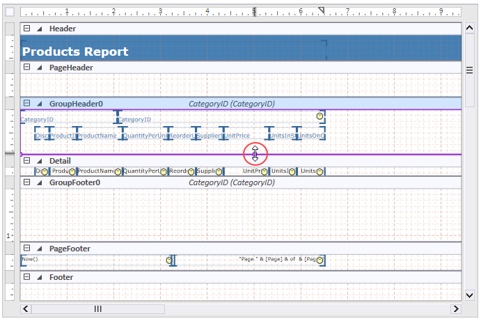 Resize group header section.