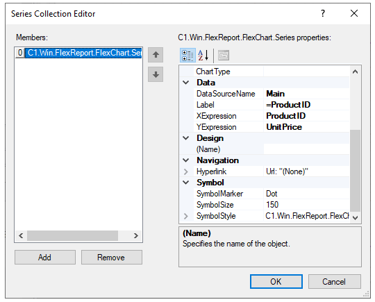 Flexchart collection editor in report