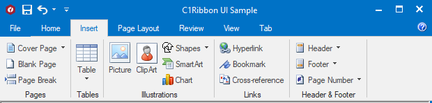 Insert tab in ribbon