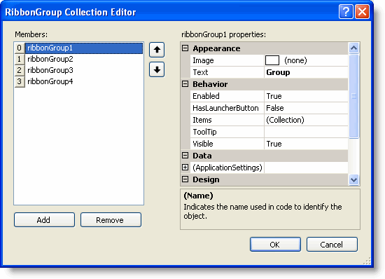 Collection editor of group in ribbon
