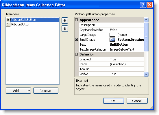 ribbon menu items collection editor