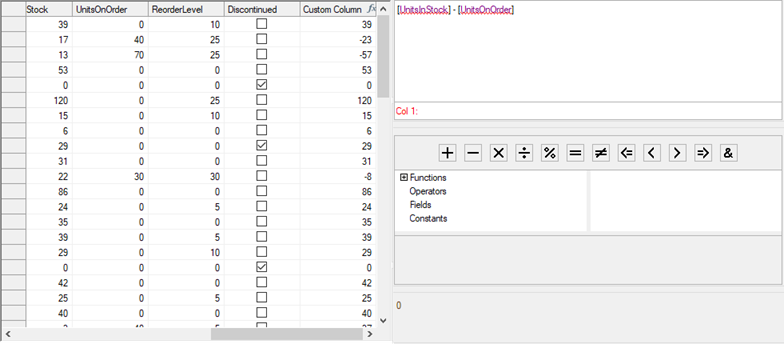 Column Calculation ExpressionEditor