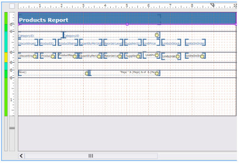 The snapshot displays the FlexReportDesigner when Hairline option is selected for viewing the caption.