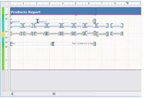 The snapshot displays the FlexReportDesigner when Hidden option is selected for viewing the caption.