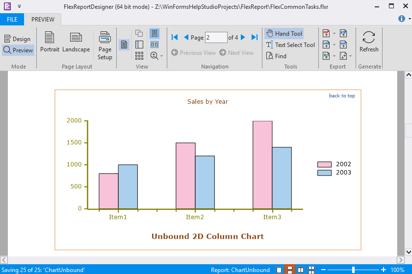 Preview mode to view the report