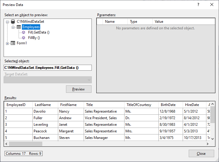 Preview Data Dialog