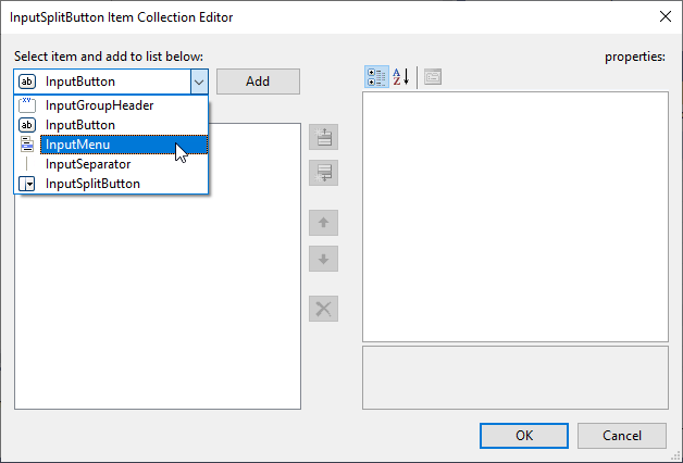 InputSplitButton Item Collection Editor