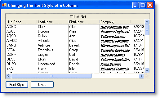 Changing the Font Style of a Column | ComponentOne List for WinForms