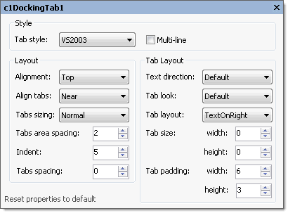 Docking tab properties