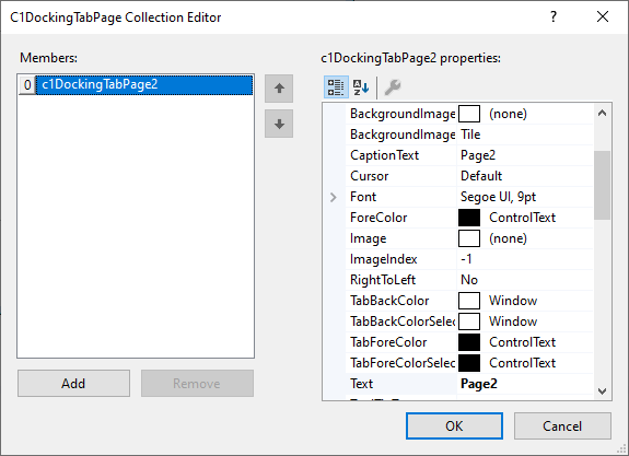 C1DockingTabPage Collection Editor