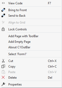 C1OutBar context menu