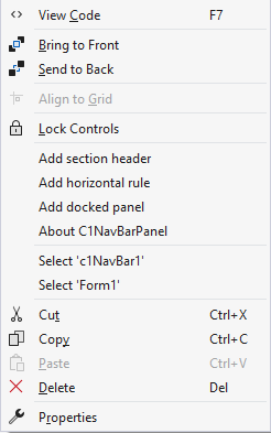 C1NavBar context menu