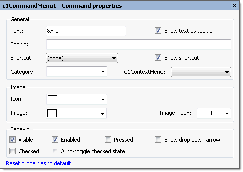 C1CommandMenu Command properties dialog box