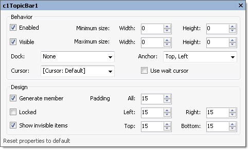 Topic bar miscellaneous properties