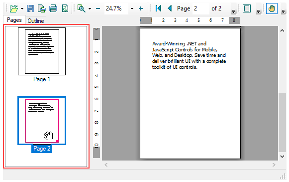 Thumbnail panel in the PrintPreview app.