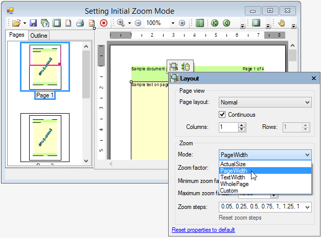 Setting the Initial Zoom Mode | Reports for WinForms | ComponentOne