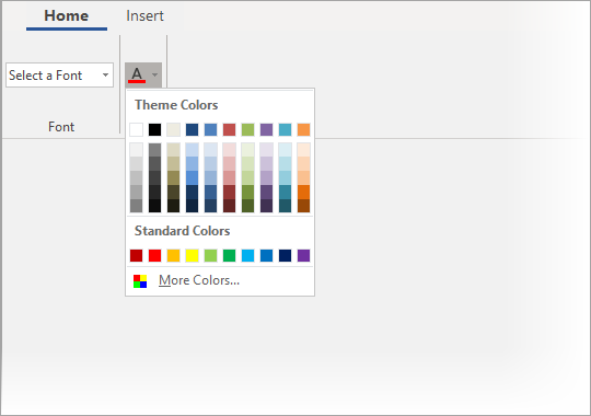 A snapshot of colorpicker in ribbon control.