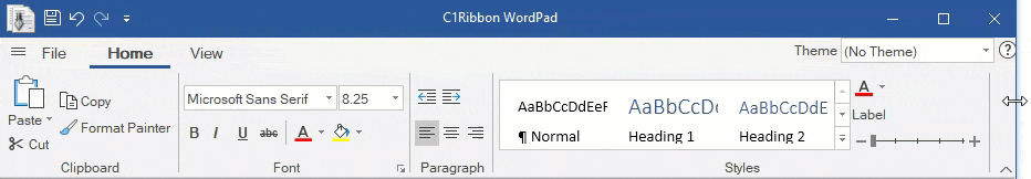 Resizing ribbon app with mouse